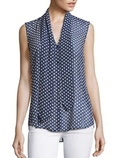 L Agence Natalia Printed Tie-neck Blouse In Navy/white