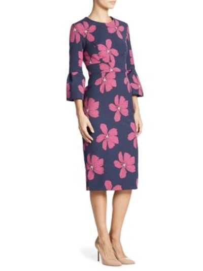 Lela Rose Woman Cotton-blend Floral-jacquard Dress Magenta In Navy Fuchsia