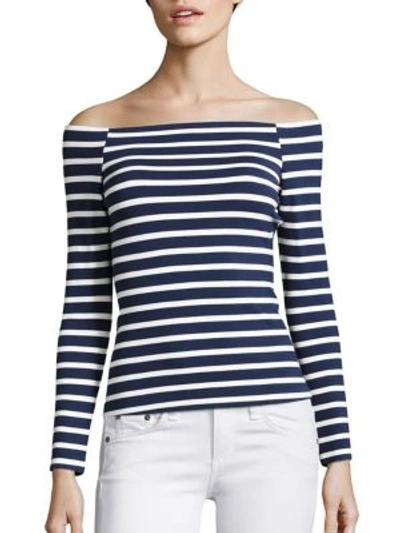 L Agence Cynthia Striped Off-the-shoulder Top In Navy Magnolia
