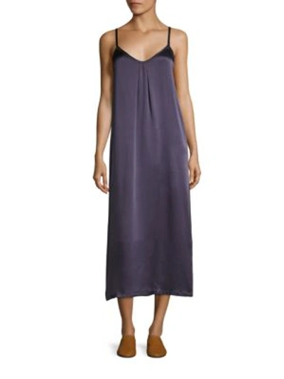 Shop Vince Pleated Silk Crepe Slip Dress In Plum