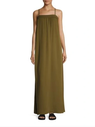 Vince Embroidered Silk Maxi Dress In Olive