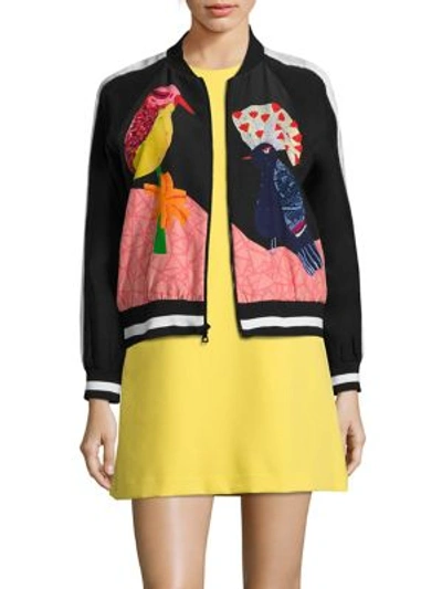 Shop Alice And Olivia Felisa Embellished Silk Bomber Jacket In Multicolor