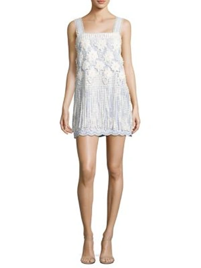 Alexis Fulton Sleeveless Fringe Lace Minidress, Baby Blue/white In Stripe Embroidery