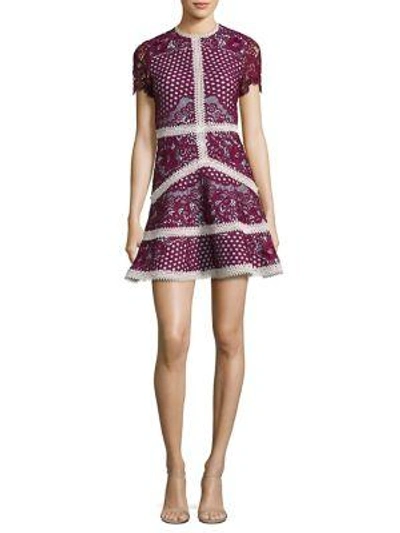 Shop Alexis Rustikan Embroidered Contrast Lace Mini Dress In Burgundy Mosaic