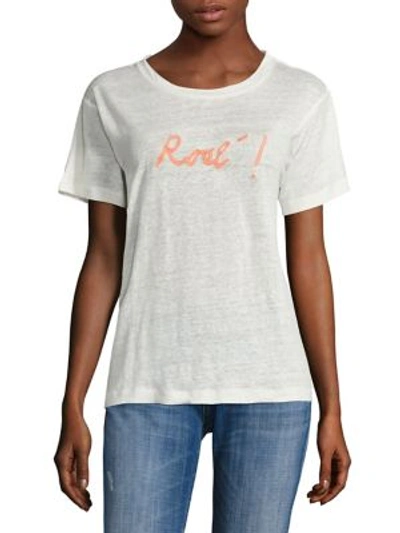 Banner Day Embroidered Rosé Linen Tee In Bone-red