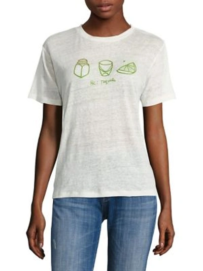 Banner Day Embroidered Tequila Linen Tee In Bone Black Green