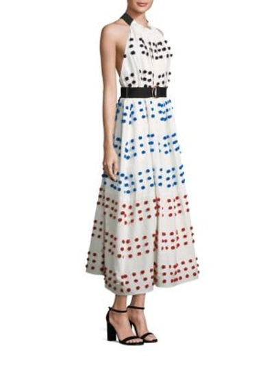 Tibi Ivory Multi Pompom Embroidery Dress In Ivory Multicolor