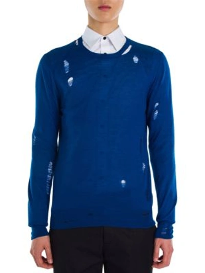 Shop Alexander Mcqueen Distressed Wool & Silk Sweater In Blueberry