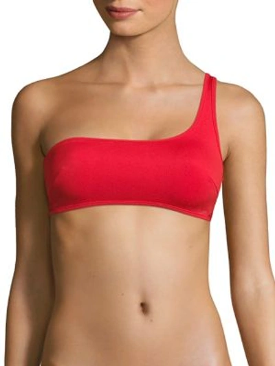 Shop Stella Mccartney Neoprene & Mesh One Shoulder Bikini Top In Salsa Red