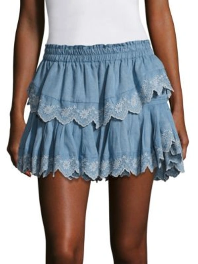 Loveshackfancy Ruffled Tiered Mini Skirt In Light Indigo