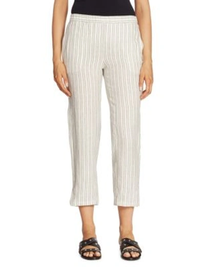 Theory Woman Striped Linen Tapered Pants Off-white In Blue White
