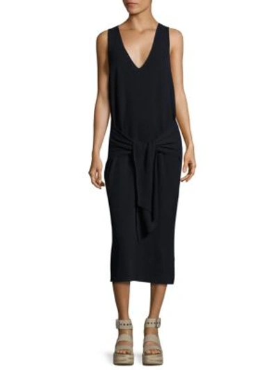 Shop Rag & Bone Michelle Tie-front Cotton Sweater Dress In Navy