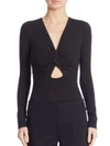 Alexander Wang T Twist-front Long-sleeve Jersey Bodysuit, Black