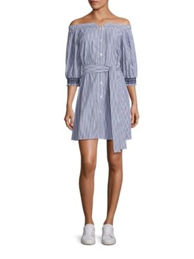 Tanya Taylor Brittany Cotton Shirting Off-the-shoulder Dress In Black White