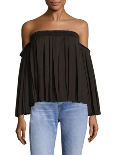 Elizabeth And James Emelyn Pleated Off-the-shoulder Top In Carbon