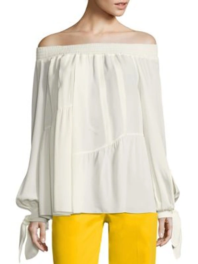 Shop Derek Lam Silk Shirred Blouse In Silk White