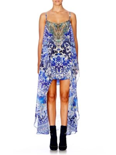 Camilla Chinese Whispers Silk Mini Dress In Blue
