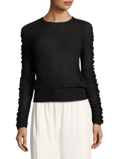 Shop Helmut Lang Shirred Crewneck Sweater In Black