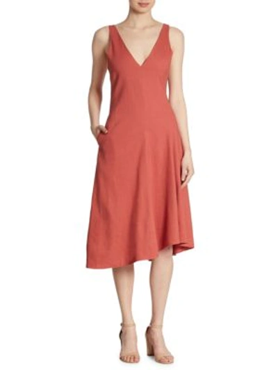 Theory Tadayon New Stretch Linen Midi Dress, Red In Carmine Red