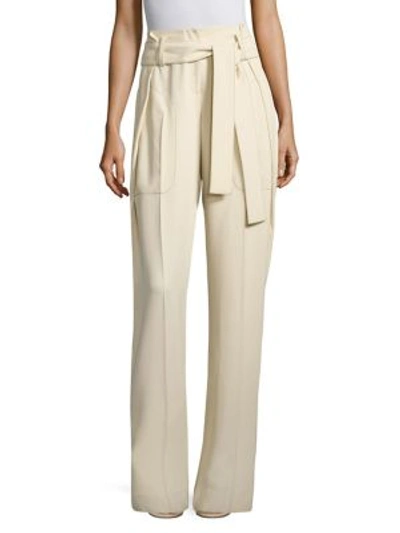 Derek Lam Belted Paperbag-waist Wide-leg Trousers, Off White In Chamois