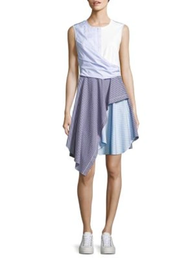 Opening Ceremony Cody Asymmetric Striped Cotton-blend Poplin And Jersey Dress In Pale Blue Multi