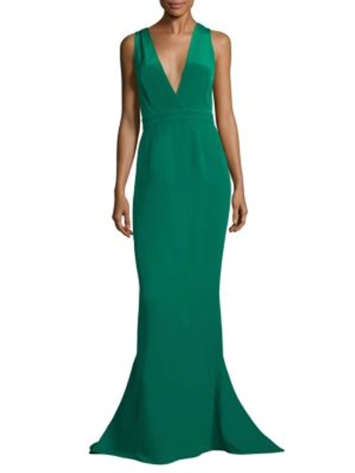 Shop Diane Von Furstenberg Deep V-neck Silk Mermaid Gown In Green