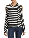 RTA Juno Striped Hooded Cold Shoulder Top