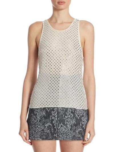 Shop Marc Jacobs Embellished Cotton Tank Top In White