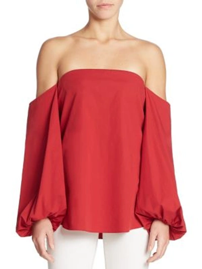 Shop Theory Laureema Off-the-shoulder Poplin Top In Crimson Red