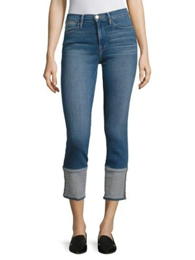 Shop Frame Le High Reverse Cuff Straight-leg Jeans In Sunland