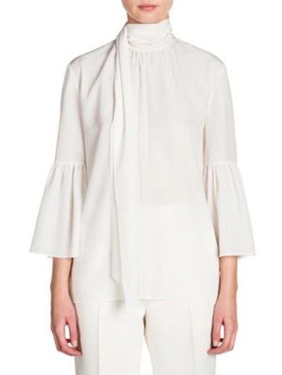 Shop Fendi Scarf-detail Crepe De Chine Bell Sleeve Blouse In Ivory