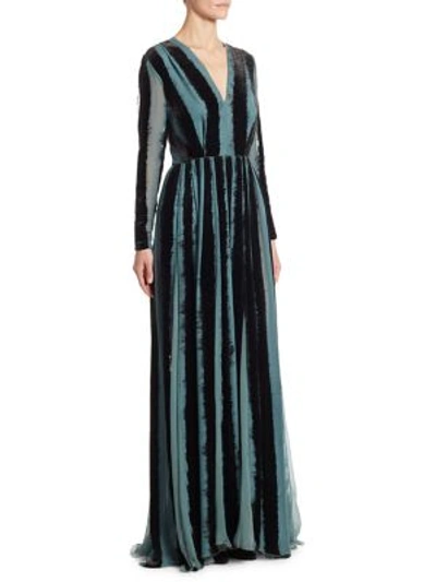 Shop Elie Saab Devore Lace-inset Velvet Gown In Multi