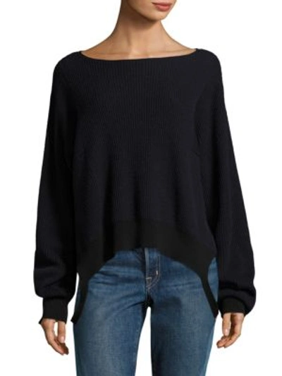 Helmut Lang Boatneck Pullover Sweater In Navy