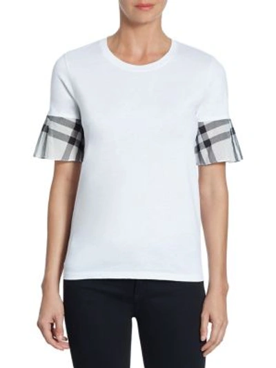 Burberry Flared-sleeve Check Detail Cotton T-shirt In White
