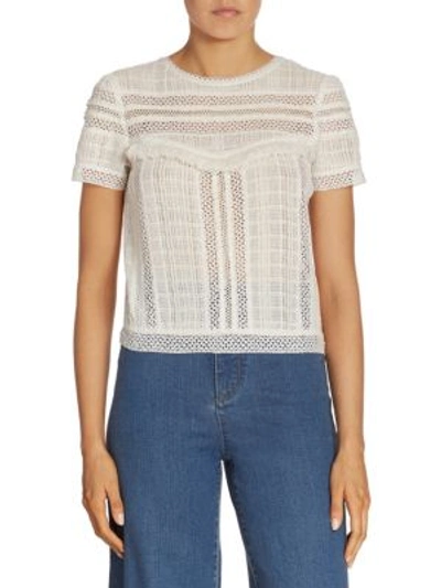 Shop Alice And Olivia Belia Fringed Lace-inset Top In Off White
