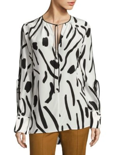 Shop Diane Von Furstenberg Printed Tie-sleeve Silk Blouse In White Multi