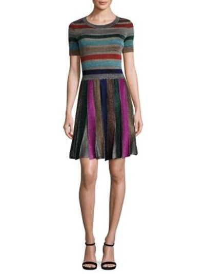 Missoni Short-sleeve Metallic Stripe Dress, Multi In Grey Multi