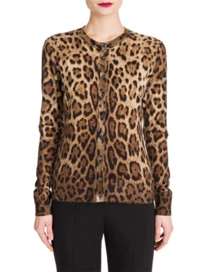 Shop Dolce & Gabbana Leopard Print Cashmere & Silk Cardigan In Natural Leopard