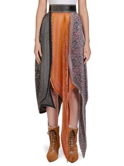 Shop Loewe Silk Pleated Skirt In Orange-multi