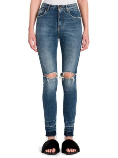 Shop Dolce & Gabbana Distressed Skinny Jeans In Medium Blue Denim