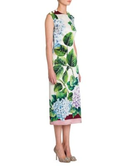 Shop Dolce & Gabbana Hydrangea-print Twill Dress In Hydrangea Border
