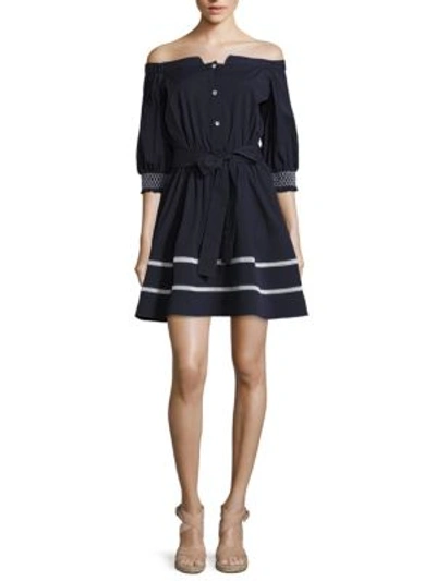 Tanya Taylor Voile Brittany Off-the-shoulder Cotton Dress In Navy