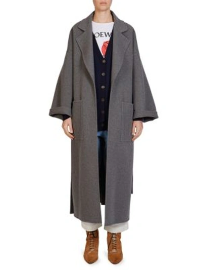 Loewe Oversized Tie-waist Wool And Cashmere-blend Coat In Grey