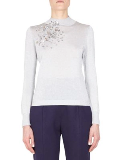 Shop Delpozo Embellished Ribbed Pullover In Silver