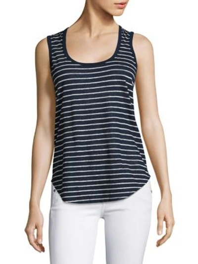 Atm Anthony Thomas Melillo Striped Linen Jersey Tank Top In Mdnight White Stripes