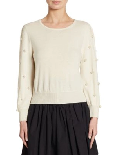 Marc Jacobs Faux Pearl-embellished Wool And Cashmere-blend Jumper In Avorio