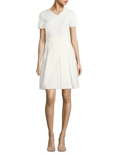 Hugo Boss Dylena Matelasse Pleated Dress In Open White
