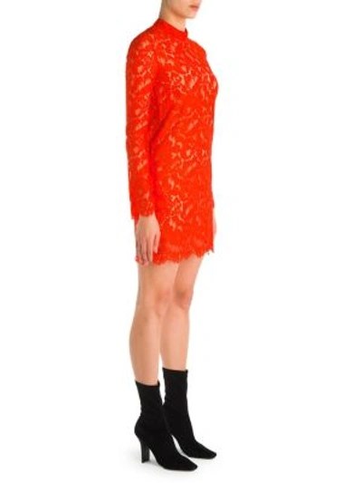 Shop Stella Mccartney Lace Long Sleeve Mini Dress In Gypsy Red