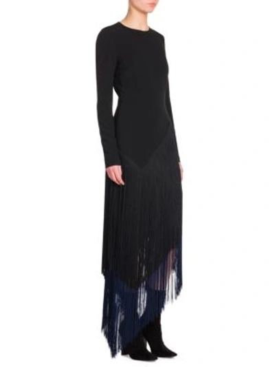 Stella Mccartney Camille Fringed Stretch-crepe Midi Dress In Black