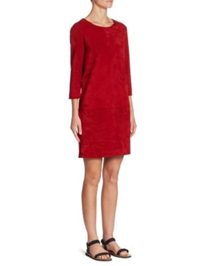 The Row Rina Stretch-suede 3/4-sleeve Shift Dress, Crimson In Crimson Red